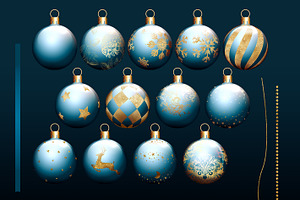 Blue And Gold Christmas Balls - PNG