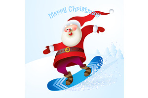 Santa snowboarding with Reindeer, an Object Illustration by Valenty