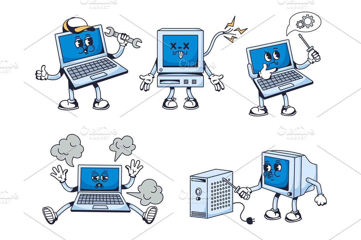 Computer service mascot. Laptop, a Technology Illustration by winwin.art