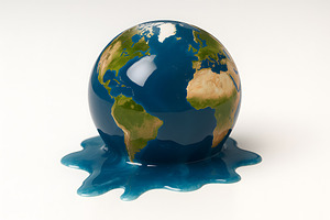 Globe of Earth melting into blue puddle on surface, a Nature Photo by GoodGoods