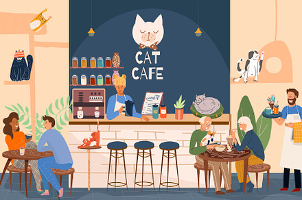 Cat cafe, pet friendly cafe set