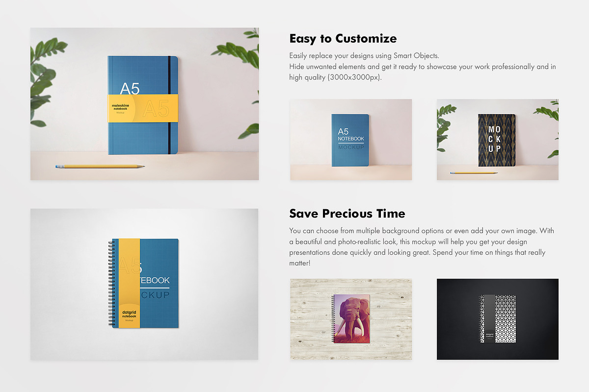 Classic Notebook Mockup Set - A5, a Print Template by Rafael Oliveira (Photo 2 of 7)