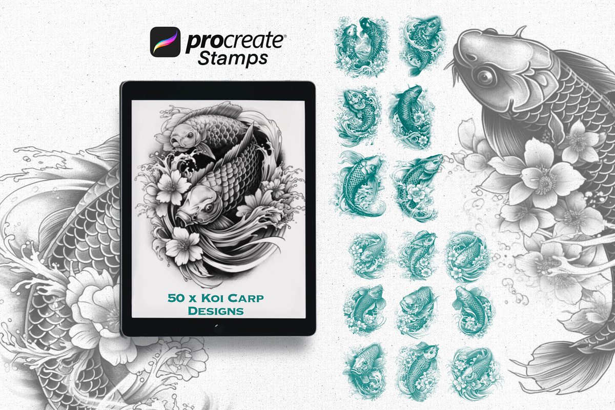 Koi Carp Fish Designs for Procreate, a Brush Add-On by Torus1 (Photo 4 of 8)
