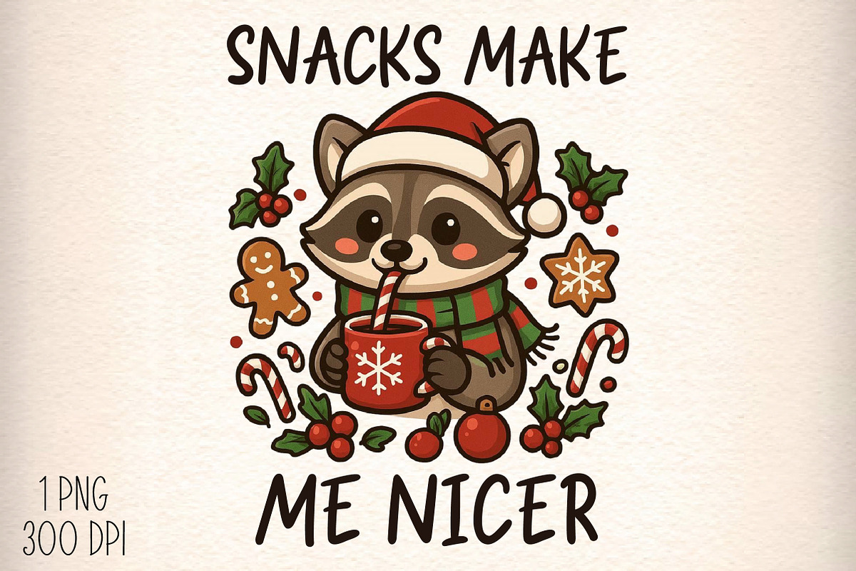 Christmas Raccoon Snacks Quote PNG, an Illustration by Daily.Designs (Photo 1 of 5)