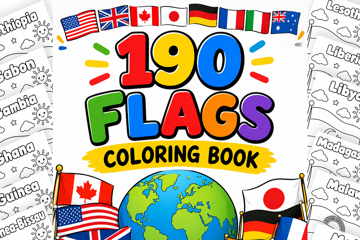 190 Flags Coloring Book for Kids PDF, an Education Illustration by Mohammad Sarfaraz (Photo 1 of 13)