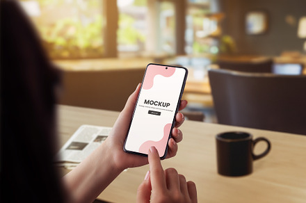 Woman coffee shop phone mockup, an Android Mockup by RSplaneta