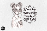 Dream Big Work Hard Space Buns Girl, a Seasonal Illustration by CraftArtStudio (Thumbnail 1 of 4)