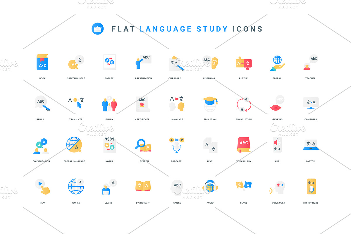 Foreign language learning icons, an Education Illustration by Lemberg Vector
