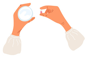 Hand with glass of water and capsule, an Object Illustration by Vectorbuum
