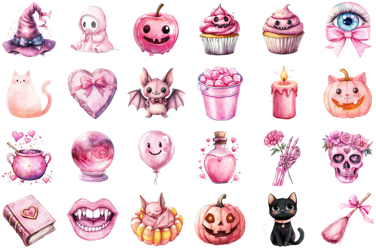 Pink Halloween Clipart, Cute Hallowe, an Illustration by Sublimation Artist (Photo 2 of 6)