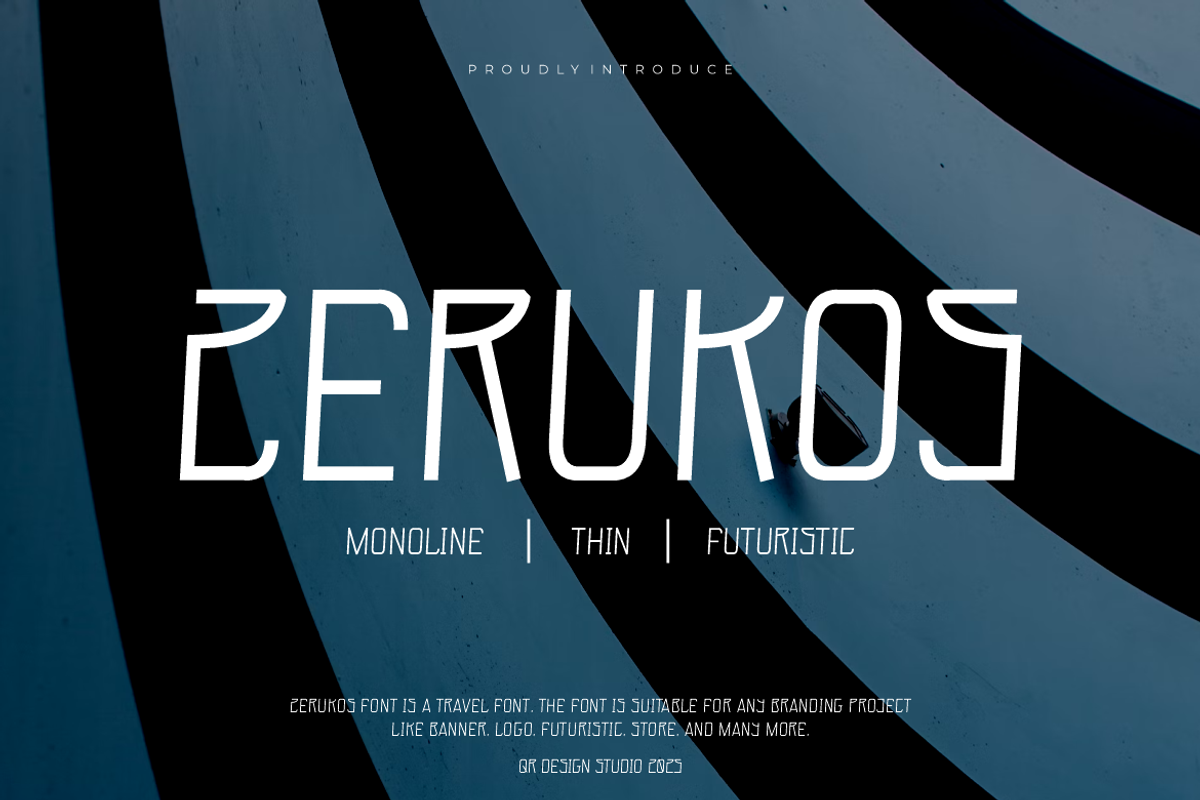 Zerukos - Monoline Thin Font, a Sans Serif Font by QR Design Studio (Photo 1 of 7)