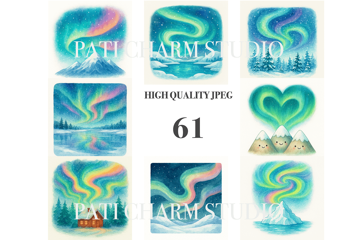 Aurora Borealis Clipart Set, a Decorative Illustration by Pati Charm Studio (Photo 3 of 8)