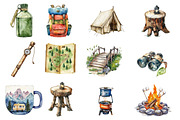 Watercolor Camping Hiking Clip Art, an Illustration by Designworld (Thumbnail 3 of 6)