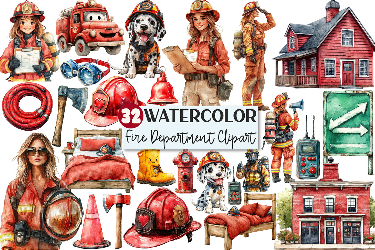 Cute Fire Department Watercolor Clip, an Illustration by Rose Art (Photo 1 of 7)
