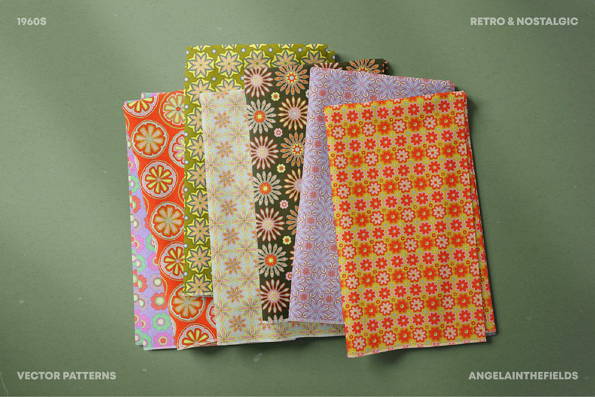 60s Vector Floral Patterns, a Pattern Graphic by angelainthefields (Photo 4 of 10)