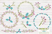 Bohemian Christmas Holly Vectors, an Illustration by Amanda Ilkov (Thumbnail 1 of 5)