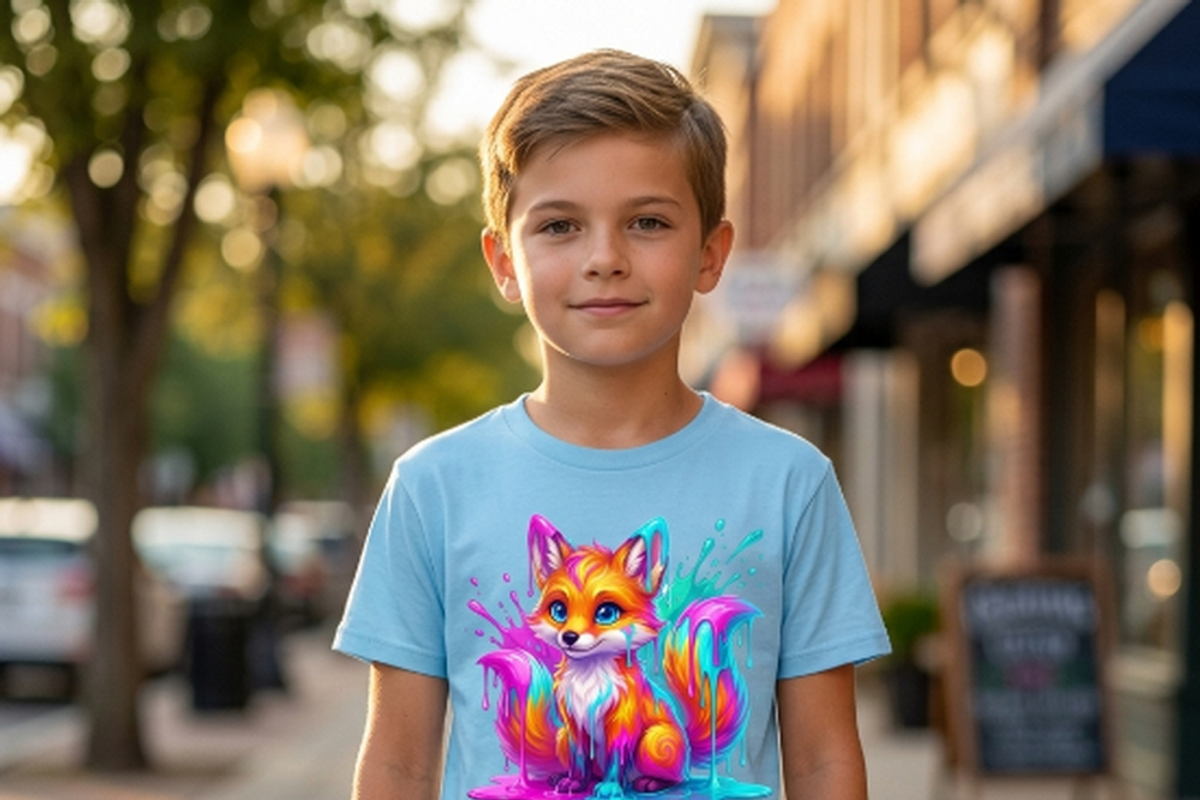 Cute Rainbow Paint Drip Fox, a Shirt Mockup by Vector Stall (Photo 7 of 15)