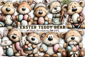 Whimsical Easter Teddy Bear Clipart, an Illustration by Sublimation Artist