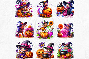 Playful Halloween witches cliparts, a Seasonal Illustration by ThatsDesignArt (Thumbnail 9 of 10)