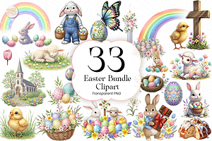 Easter Clipart Bundle PNG Cute.