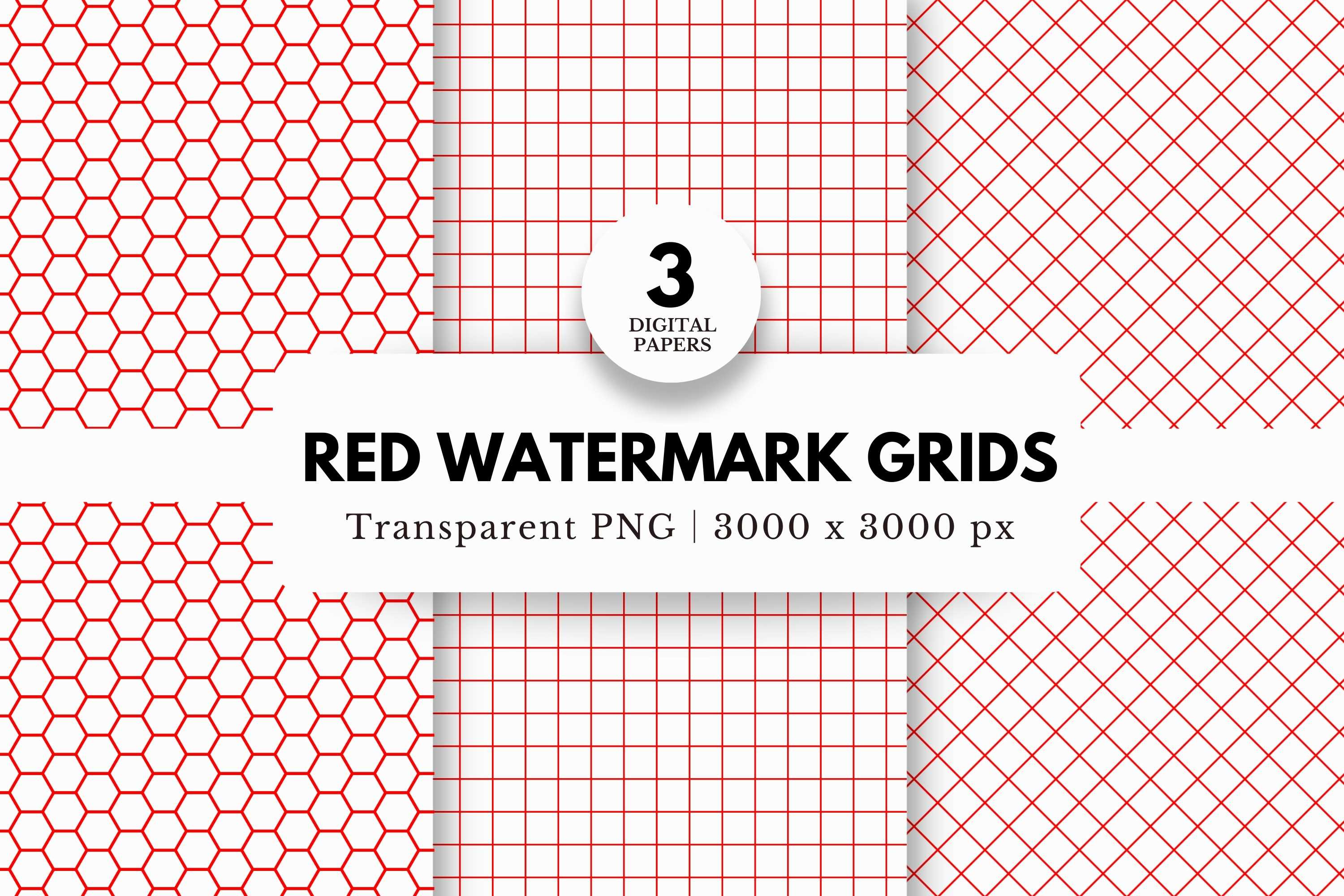 3 Red Watermark Grid Image Overlays, a Pattern Graphic by NorthWindPixels