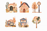 Watercolor Houses Clipart PNG, an Illustration by Libby Wishes (Thumbnail 3 of 4)