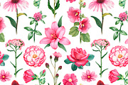 Watercolor pink flowers, a Pattern Graphic by Sundra (Thumbnail 2 of 6)