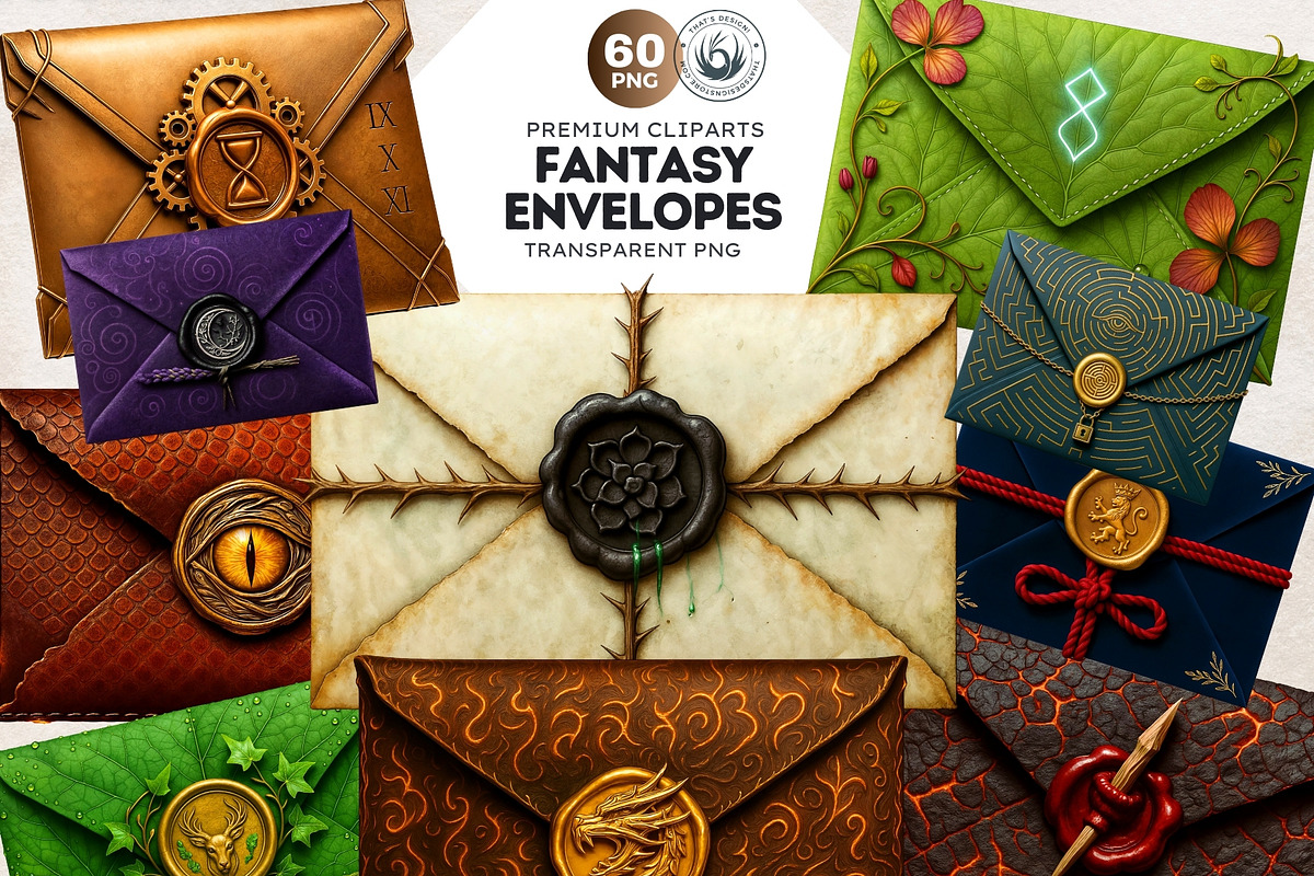 Magic Fantasy Envelopes Cliparts, an Object Illustration by ThatsDesignArt (Photo 1 of 10)