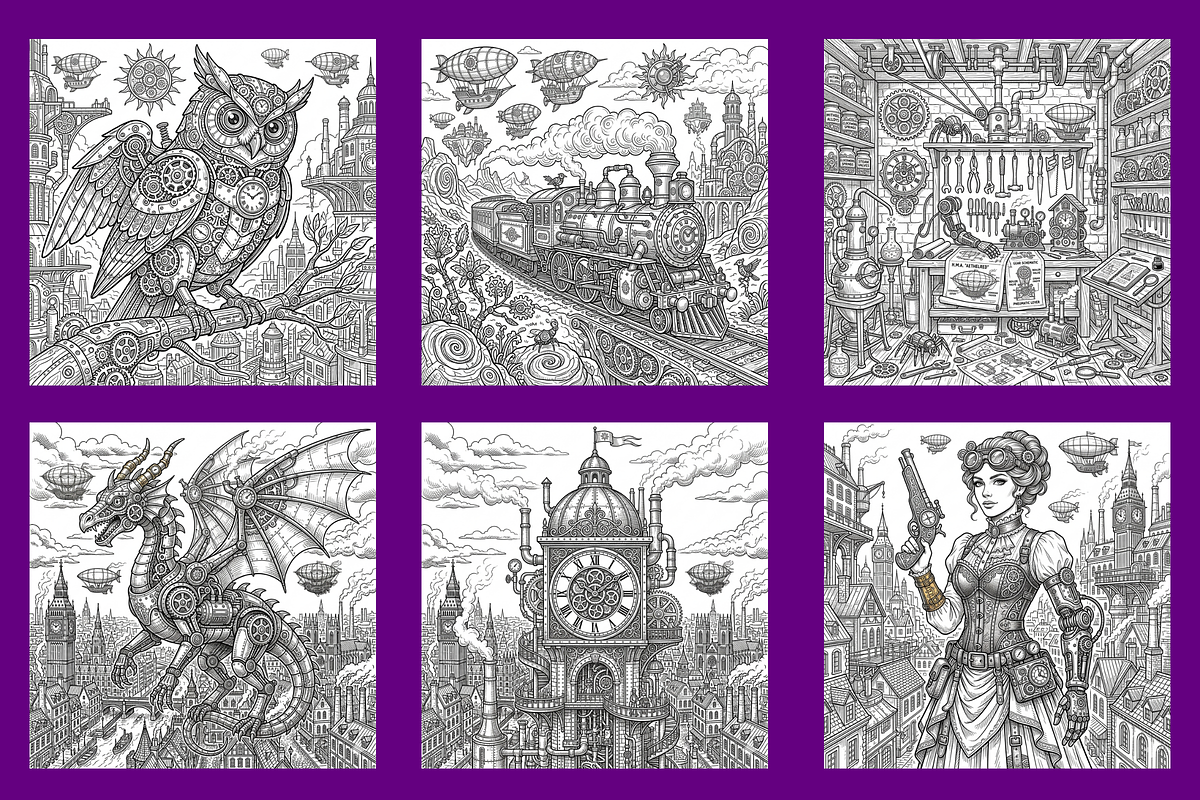 Steampunk Coloring Pages, a Decorative Illustration by BerryPieArt (Photo 3 of 3)
