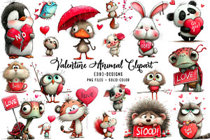 Valentine Animal Clipart Bundle, an Illustration by CreationArt