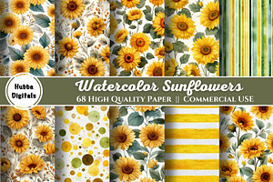 Watercolor Sunflowers Digital Paper