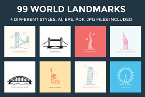 99 World Landmarks Illustration