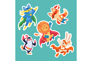 Cute superhero animal stickers cat