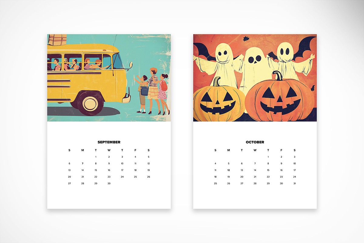 Retro Illustrated Wall Calendar 26, a Print Template by McLittle Stock (Photo 6 of 9)