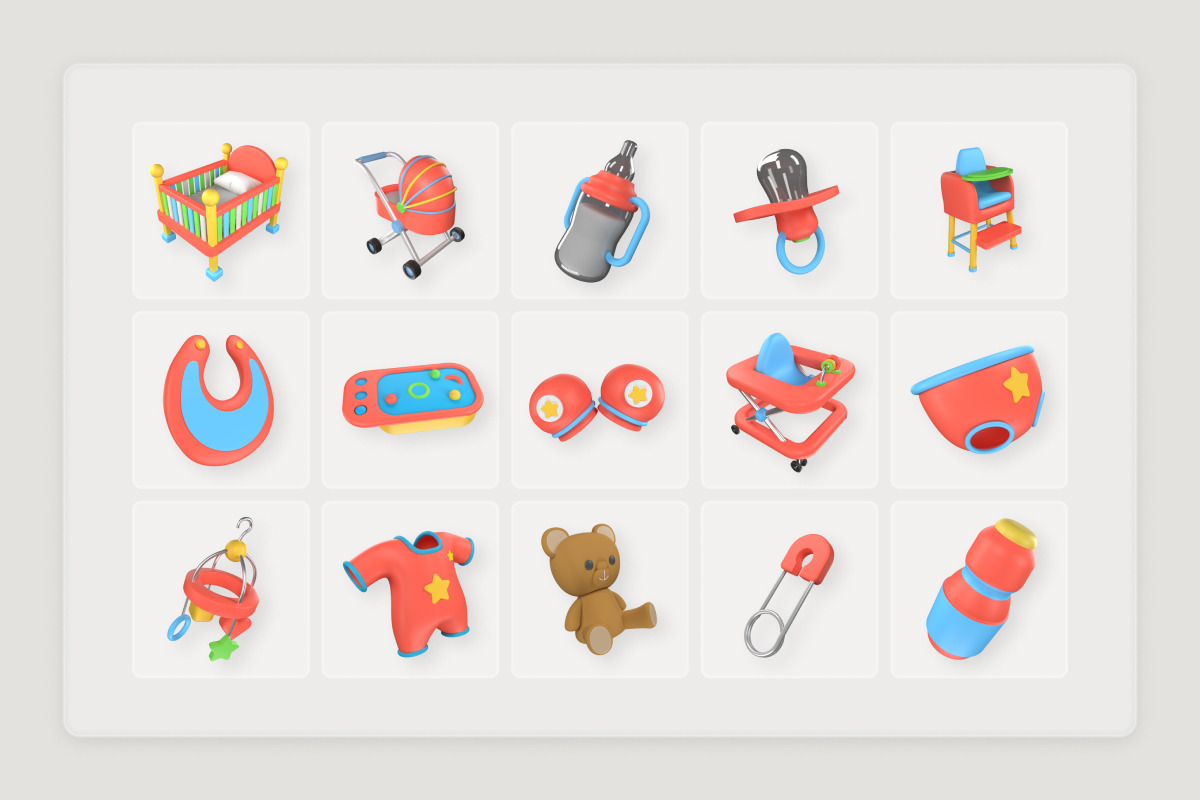 Nursery Essentials 3D Icons, a Work Illustration by twinstd (Photo 6 of 6)