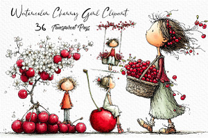 Watercolor Cherry Girl Clipart, an Animal Illustration by Craft Nest