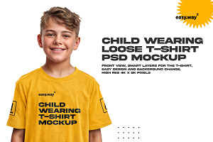 Child Wearing T-Shirt PSD Mockup, a Shirt Mockup by easy.way