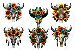 Boho Western Bull Skull PNG Clipart