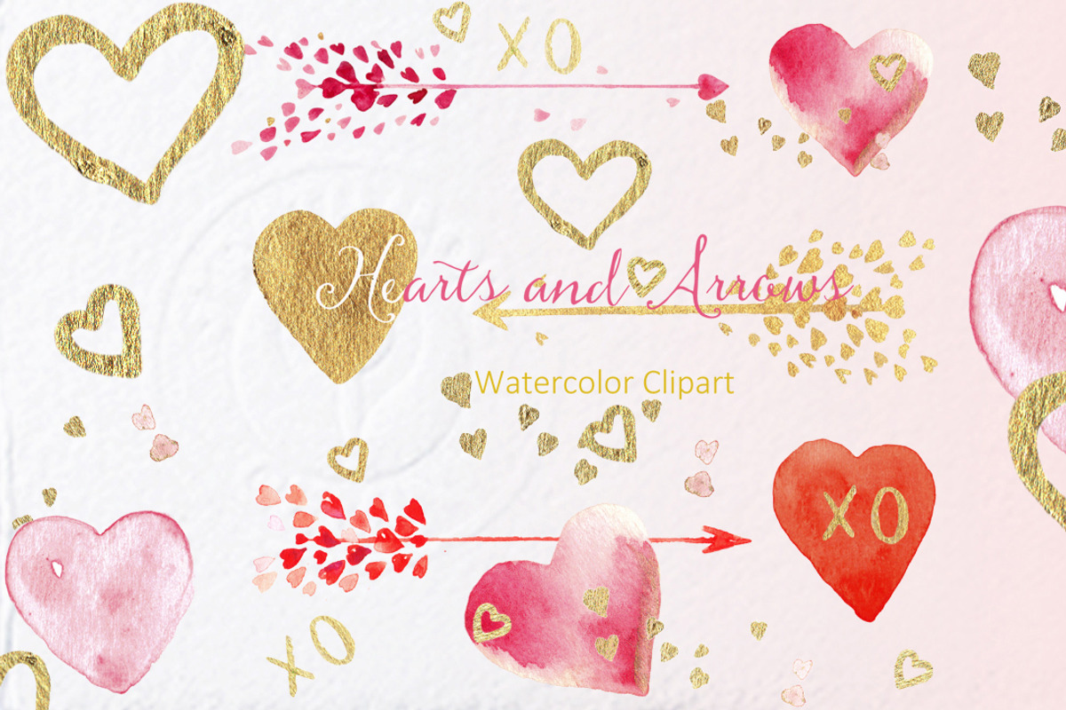 Hearts Arrows Valentines Watercolor, a Decorative Illustration by LABFcreations (Photo 2 of 3)