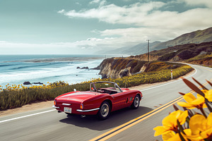 A red sports car drives swiftly down, a Photo by Iftikhar Alam