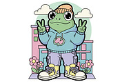 Frog Peace Sign Graphic T-Shirt SVG, an Animal Illustration by Ghagra (Thumbnail 2 of 4)