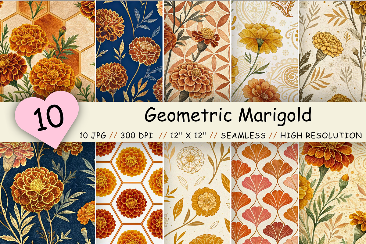 Geometric Marigold Seamless Pattern, a Pattern Graphic by FloridPrintables (Photo 1 of 7)