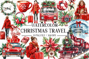 Christmas Travel Watercolour Clipart, an Illustration by Libby Wishes