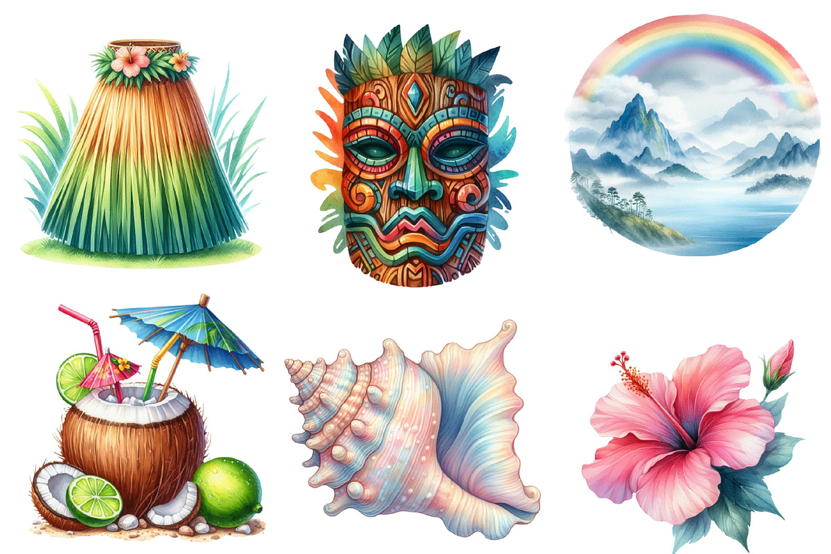 Watercolor Hawaii Clipart Bundle, an Illustration by SinaCreation (Photo 3 of 5)