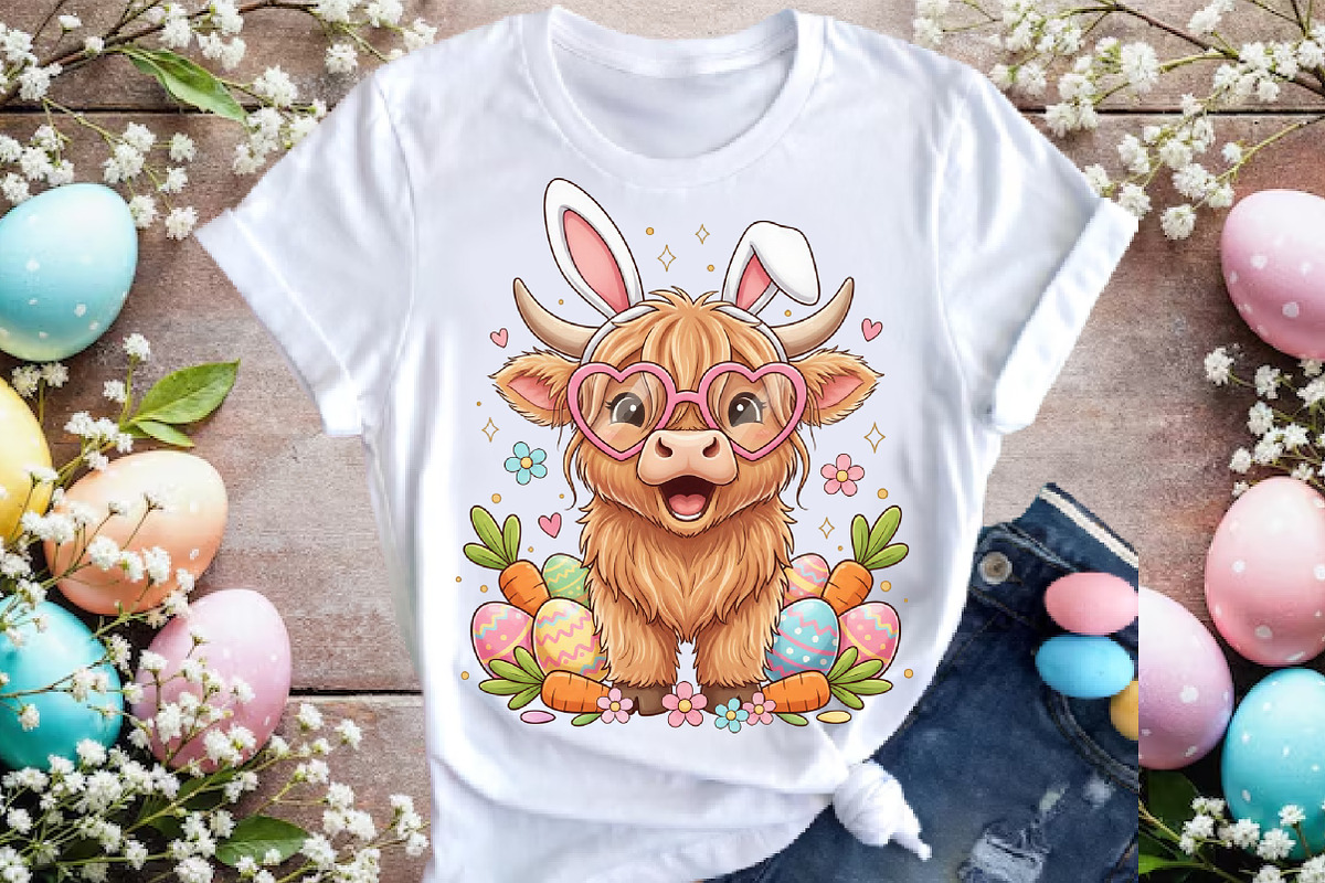 Easter Day Highland Cow PNG, an Illustration by DreamArtGraphic (Photo 4 of 4)
