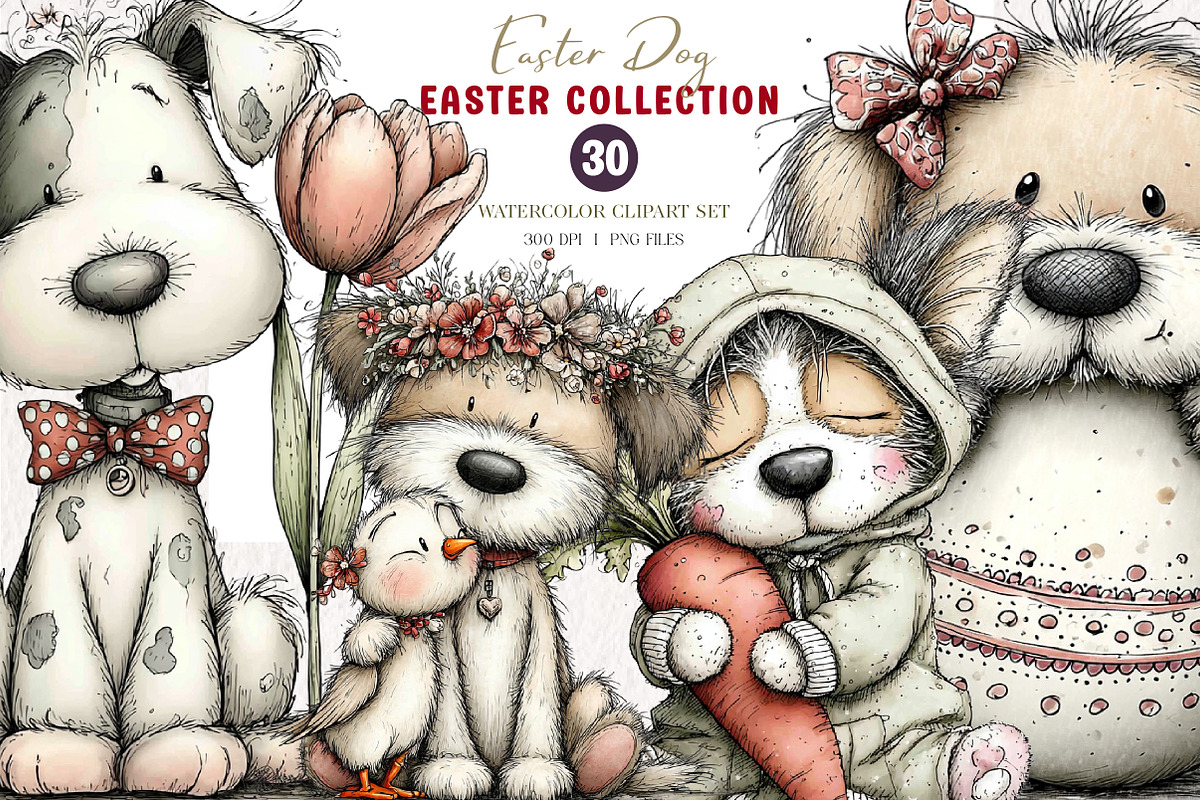 Whimsical Easter Dog Clipart, an Illustration by CreationArt (Photo 1 of 6)