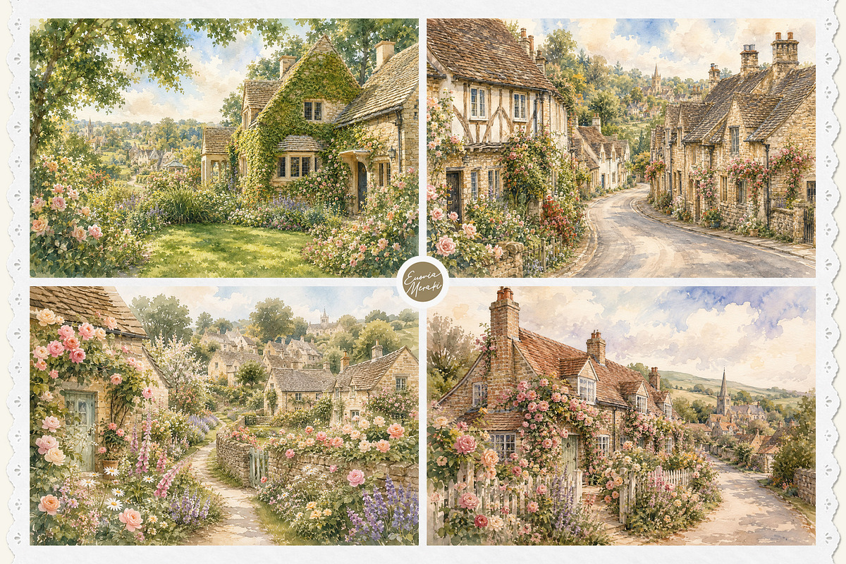 English Cottage Garden in Watercolor, a Decorative Illustration by Euonia Meraki (Photo 11 of 20)