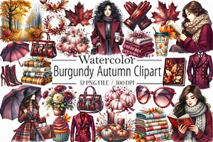 Watercolor Burgundy Autumn Clipart, an Illustration by Libby Wishes