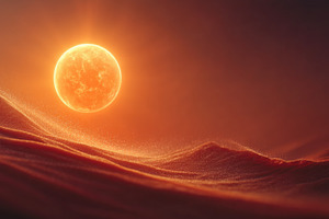 Glowing Orange Sun Over Abstract Sand Waves with Copy Space, an Abstract Photo by José Manuel Gelpi