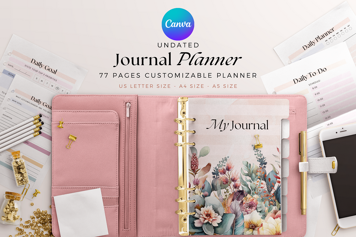 Undated Journal Planner Canva, a Stationery Template by The Blog Creative (Photo 10 of 10)